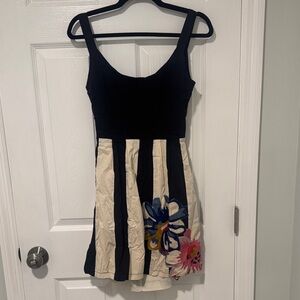Judith March Black and Cream Striped Dress with embroidered Floral Design